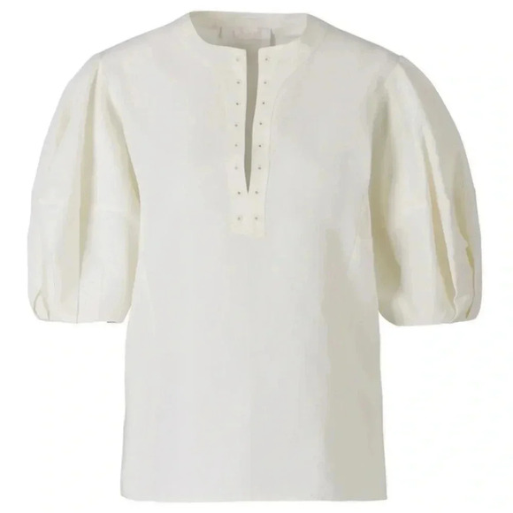 Chloe | Puff-Sleeved V-Neck Blouse | White/Ivory | Size 38 Womens 4 US | NWT - Picture 2 of 15